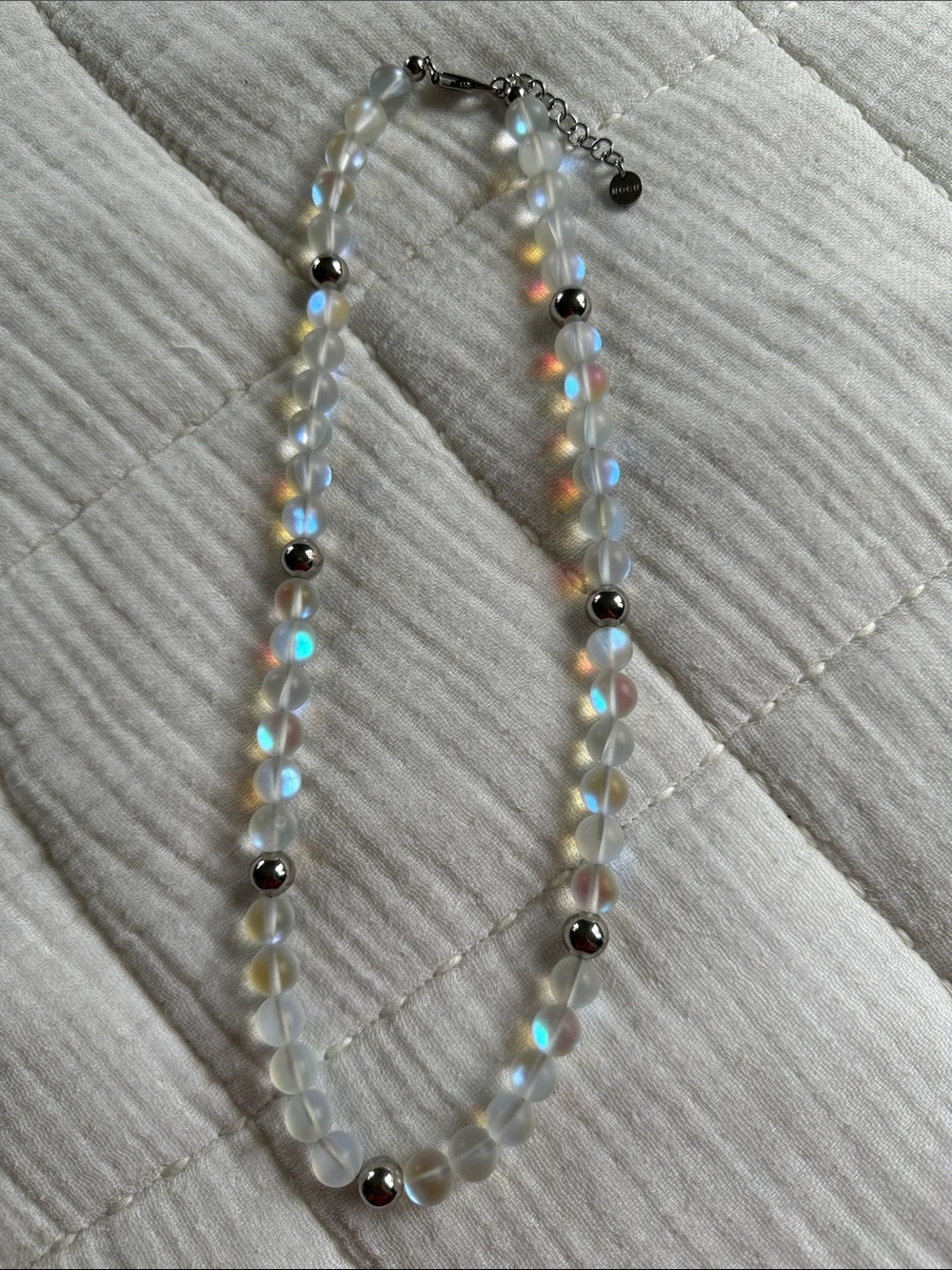 Nogu Rainbow White | Silver | Mermaid Glass Statement Necklace